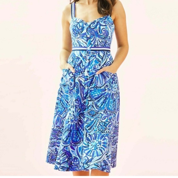 Lilly Pulitzer Ellee midi dress in Iris blue Zanzibar Zoo size 12 NWOT - Picture 1 of 7
